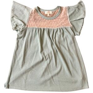 Perfect Peach Mint Waffle Knit Flutter Sleeve Top Size Small